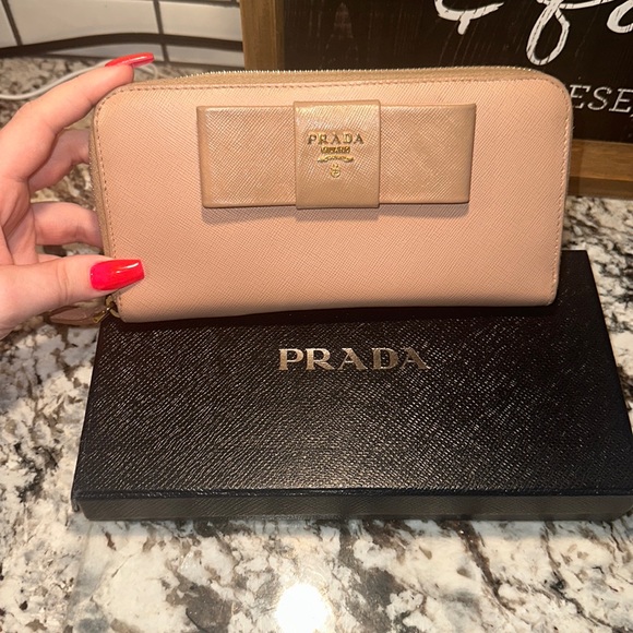 Prada Handbags - Prada Beige Saffiano Fiocco Long Wallet